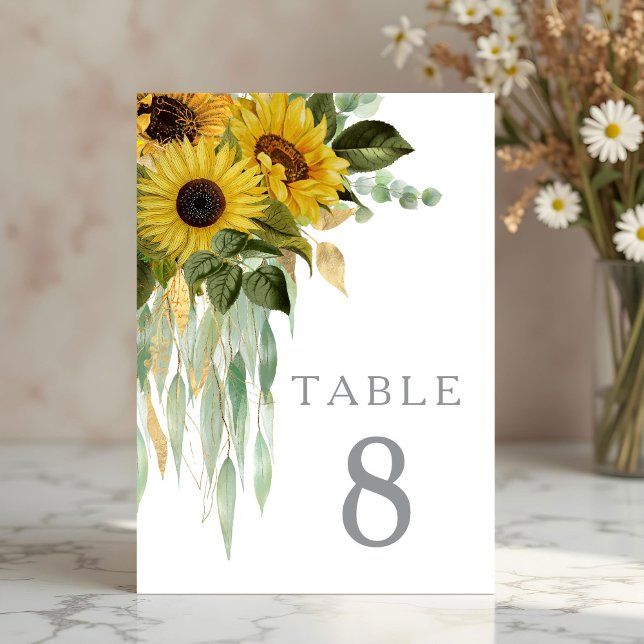 Tarjeta De Mesa Boda de girasoles florales elegantes  (Elegant Floral Sunflower Wedding Table Number)