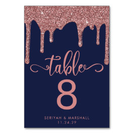 Tarjeta De Mesa Boda de Glitter Azul Marino Rosa Dorado
