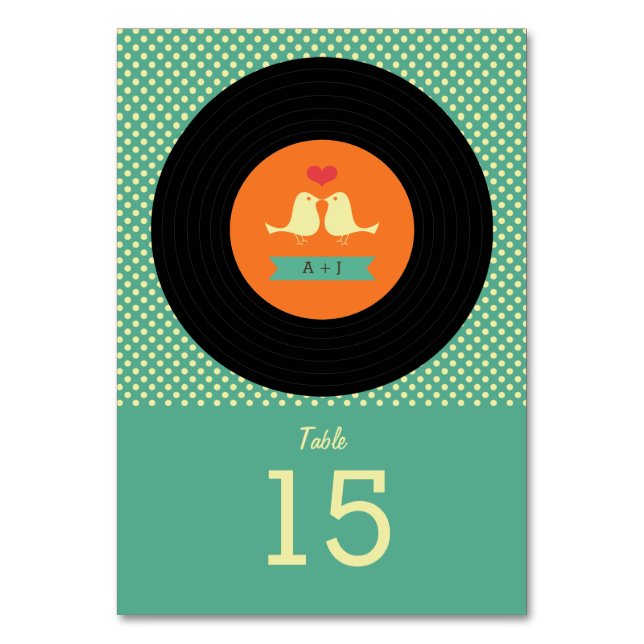 Tarjeta De Mesa Boda de grabación de vinilo retro moderno (Anverso)