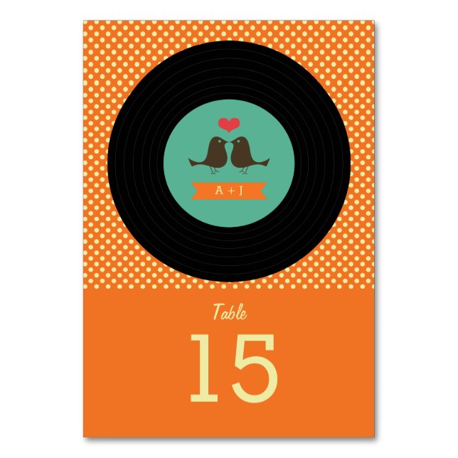 Tarjeta De Mesa Boda de grabación de vinilo retro moderno (Anverso)