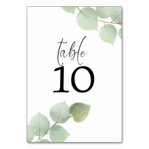 Tarjeta De Mesa Boda de guión de eucalipto de oro verde acuarela