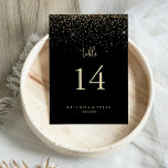 Tarjeta De Mesa Boda de guión de fragmento de película de confetti<br><div class="desc">Esta caligrafía dorada y elegante número de tabla boda de guiones es perfecta para un boda rústico. El diseño es sencillo y elegante, con un brillante confeti dorado y una tipografía de escritura elegante. Este es un número de tabla de doble cara. Agregue cada número de tabla que necesite a...</div>