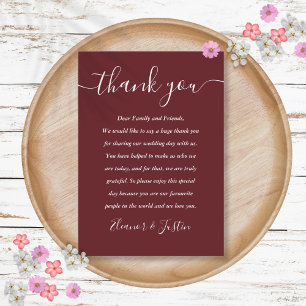 Tarjeta De Mesa Boda De Guión Elegante Rosa De Palisandro Gracias