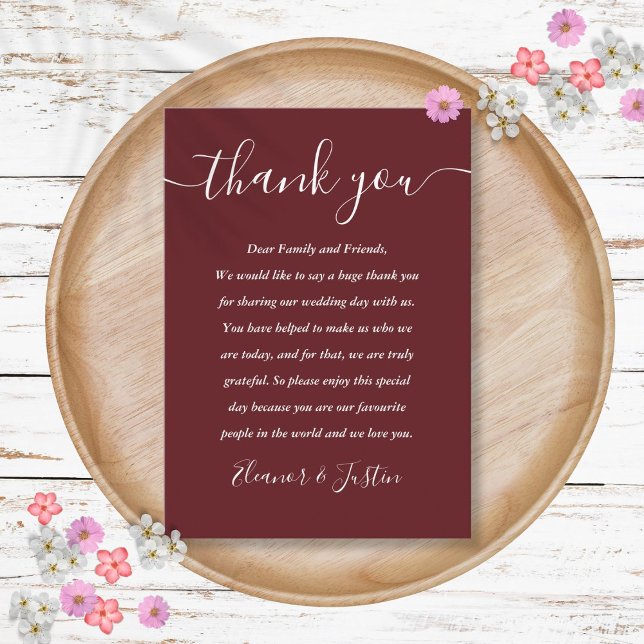Tarjeta De Mesa Boda De Guión Elegante Rosa De Palisandro Gracias (Rosewood Pink Elegant Script Wedding Thank You Place Card)