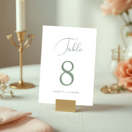 Tarjeta De Mesa Boda de guión elegante verde sabio minimalista