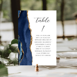 Tarjeta De Mesa Boda de guión moderno de oro azul marino Ágata