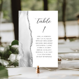 Tarjeta De Mesa Boda de guión moderno gris plata ágata