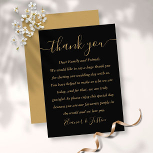 Tarjeta De Mesa Boda De Guión Negro Y Oro Gracias