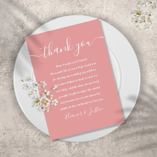 Tarjeta De Mesa Boda de guión rosa polvoriento Gracias