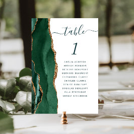 Tarjeta De Mesa Boda de guión verde de la Agate de oro de Esmerald