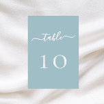 Tarjeta De Mesa Boda de guiones azul y blanco<br><div class="desc">La decoración es de un color azul polvoriento. Texto blanco. Personalice y agregue sus números de tabla. Agrega tus números uno por uno.</div>
