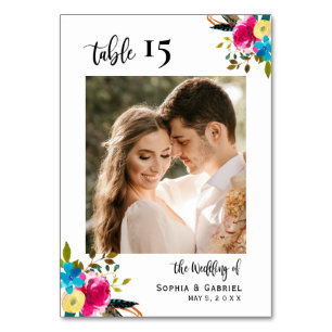 Tarjeta De Mesa Boda de guiones Boho Números de tabla de dos caras