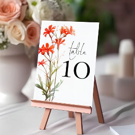 Tarjeta De Mesa Boda de guiones Boho Red Wildflowers