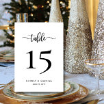 Tarjeta De Mesa Boda de guiones caligráficos minimalistas de doble<br><div class="desc">Elegante caligrafía moderna Script Boda números de tabla de dos lados con personalizado personalizado. Ayude a sus huéspedes a encontrar fácilmente su camino con estas sencillas y elegantes tarjetas de doble cara. ¡Añadir fácilmente el, los números, los nombres y la fecha! Cuenta con un guión de caligrafía "tabla" con letras...</div>
