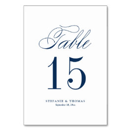 Tarjeta De Mesa Boda de guiones clásicos de Navy Blue Elegant