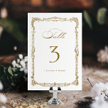 Tarjeta De Mesa Boda de guiones clásicos del marco vintage dorado<br><div class="desc">Esta elegante tarjeta de mesa de bodas cuenta con escritura clásica y marco vintage ornamentado en color dorado,  sencillo e intemporal,  ideal para boda clásico moderno,  boda romántica vintage y boda tradicional formal. Ver todas las piezas coincidentes de la colección</div>