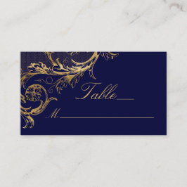 Tarjeta De Mesa Boda de guiones de Damasco Floral de Oro Azul Vint
