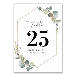 Tarjeta De Mesa Boda de guiones de eucalipto de color de agua