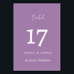 Tarjeta De Mesa Boda de guiones de lavanda minimalista personaliza<br><div class="desc">Elegante Lavanda con letra blanca Script Tarjeta de número de tabla personalizada</div>