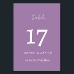 Tarjeta De Mesa Boda de guiones de lavanda minimalista personaliza<br><div class="desc">Elegante Lavanda con letra blanca Script Tarjeta de número de tabla personalizada</div>