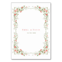 Tarjeta De Mesa Boda de guiones de rosas rosa elegantes botánicas