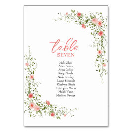 Tarjeta De Mesa Boda de guiones de rosas rosa elegantes botánicas