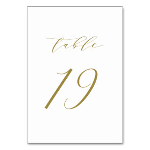 Tarjeta De Mesa Boda de guiones Minimalistas dorados Número de tab
