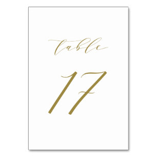 Tarjeta De Mesa Boda de guiones Minimalistas dorados Número de tab