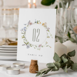 Tarjeta De Mesa Boda de guirnalda floral de pradera amarilla suave
