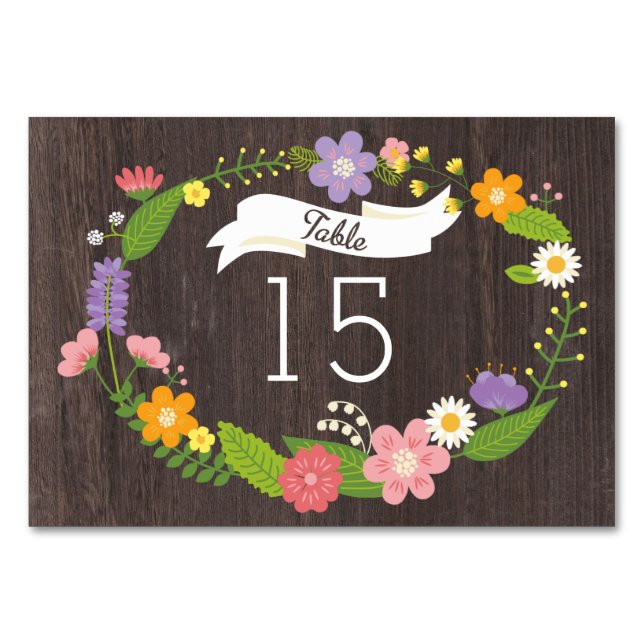 Tarjeta De Mesa Boda de guirnaldas florales rusas de Woodland (Anverso)