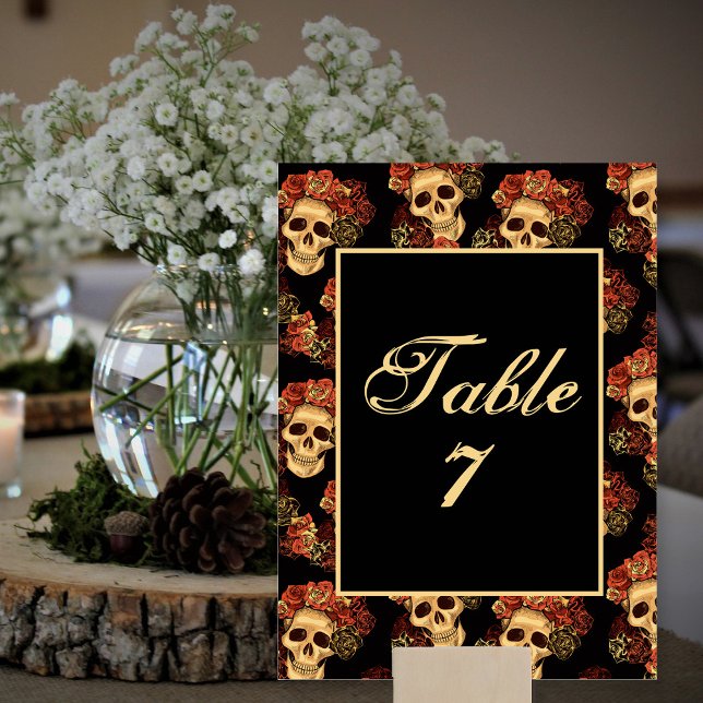 Tarjeta De Mesa Boda de Halloween con cráneo gótico negro (Subido por el creador)
