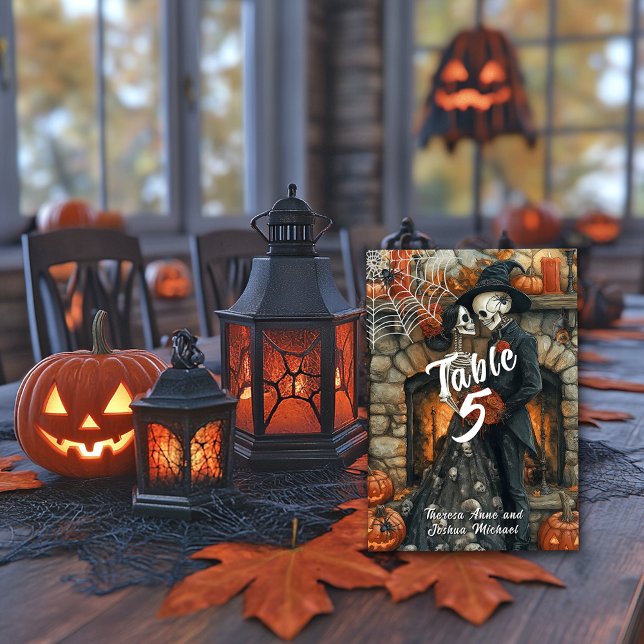 Tarjeta De Mesa Boda de Halloween esqueletos Black Spiders Bat (Subido por el creador)