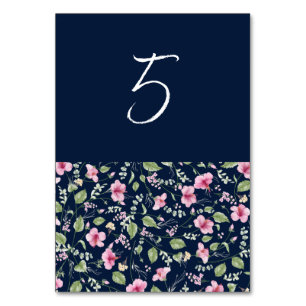 Tarjeta De Mesa Boda de Hibisco Rosa Azul Marino Polvoriento Regal