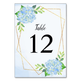 Tarjeta De Mesa Boda de hidrangea azul geométrico moderno