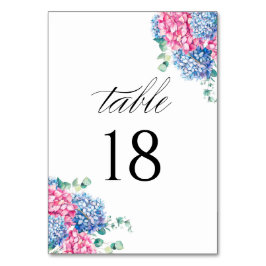Tarjeta De Mesa Boda de hidrangea rosa y azul acuarela
