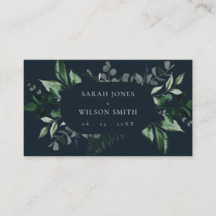 Tarjeta De Mesa Boda de hoja tropical verde negro de la marina