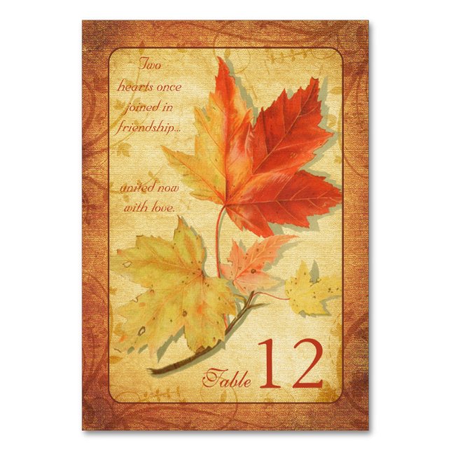 Tarjeta De Mesa Boda de hojas de arce de otoño (Anverso)