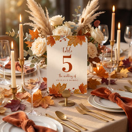 Tarjeta De Mesa Boda de hojas de arce otoñales elegantes