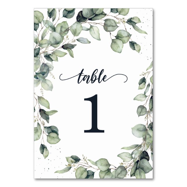 Tarjeta De Mesa Boda de hojas de eucalipto (Anverso)