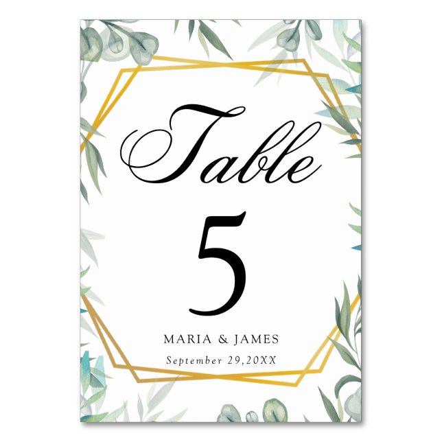 Tarjeta De Mesa Boda de Hojas de Eucalipto (Anverso)