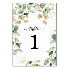 Tarjeta De Mesa Boda de hojas de eucalipto doradas