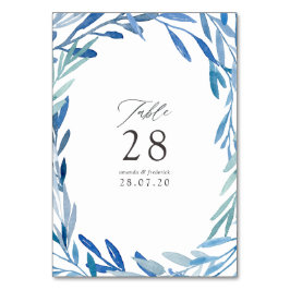 Tarjeta De Mesa Boda de hojas de índigo naval acuarela
