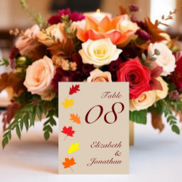 Tarjeta De Mesa Boda de hojas de otoño