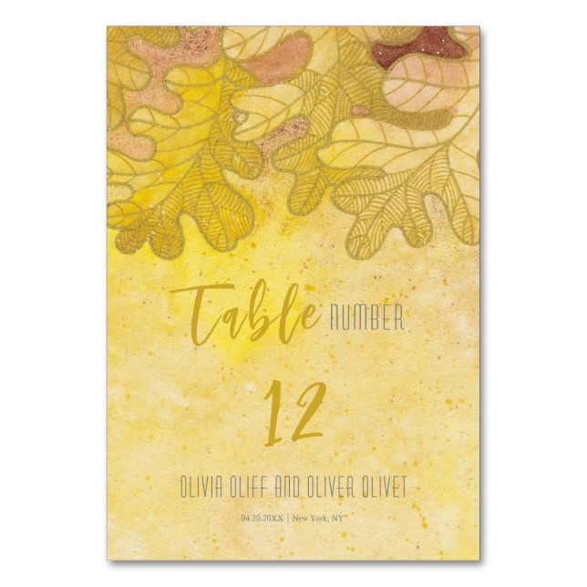 Tarjeta De Mesa Boda de hojas de roble otoñales (Anverso)