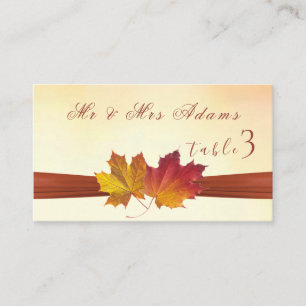 Tarjeta De Mesa Boda de hojas otoñales de oro rojas