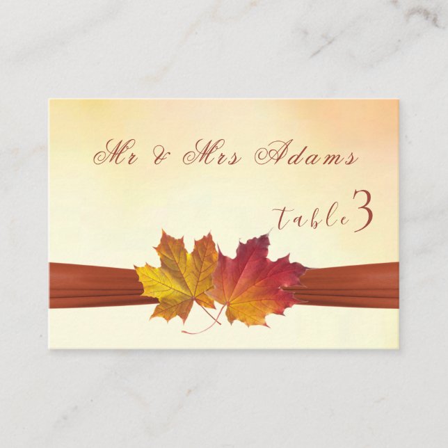 Tarjeta De Mesa Boda de hojas otoñales de oro rojas (Anverso)