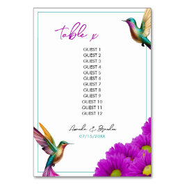 Tarjeta De Mesa Boda de Hummingbirds Purple Daisies