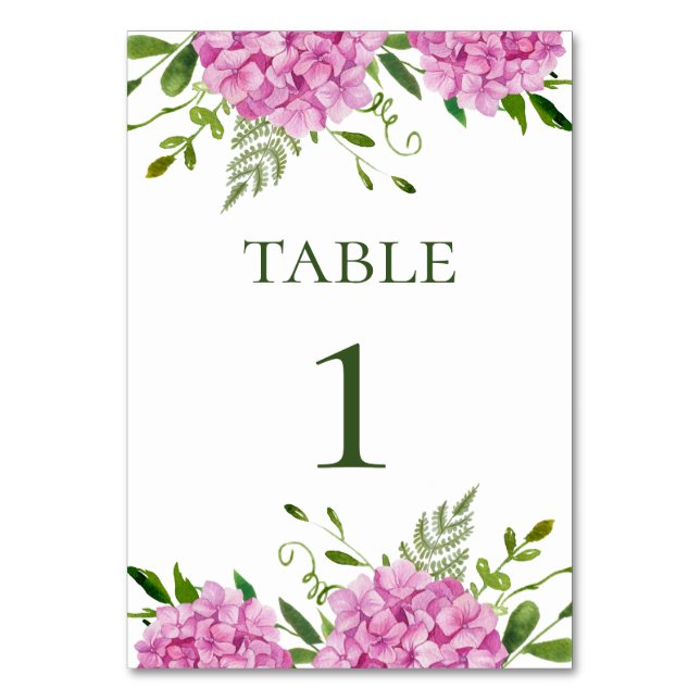 Tarjeta De Mesa Boda de Hydrangea Rosa (Anverso)