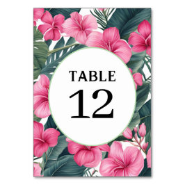 Tarjeta De Mesa Boda de Impresión Floral de Vacaciones Rosa Tropic