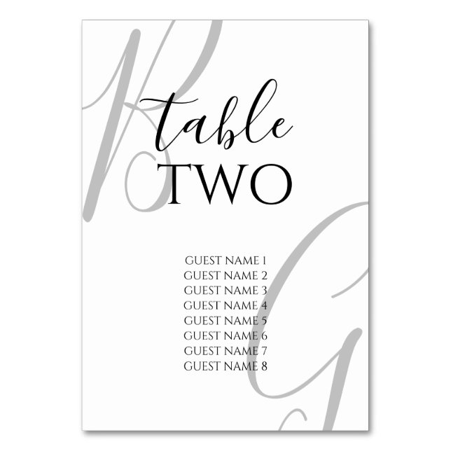 Tarjeta De Mesa Boda de Iniciales de Monograma Blanco y Negro (Anverso)